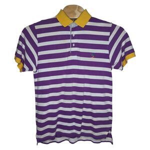 Vintage Duck‎ Head Polo Size Large Striped Purple White Yellow Short Sleeve Y2K